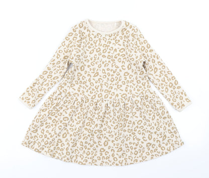 George Girls Beige Animal Print  Skater Dress  Size 2-3 Years