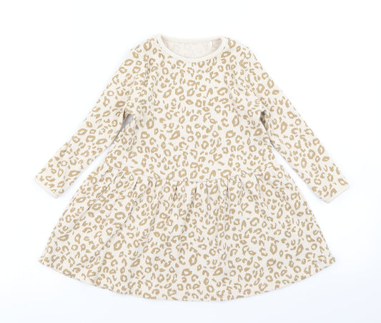 George Girls Beige Animal Print  Skater Dress  Size 2-3 Years