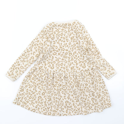 George Girls Beige Animal Print  Skater Dress  Size 2-3 Years