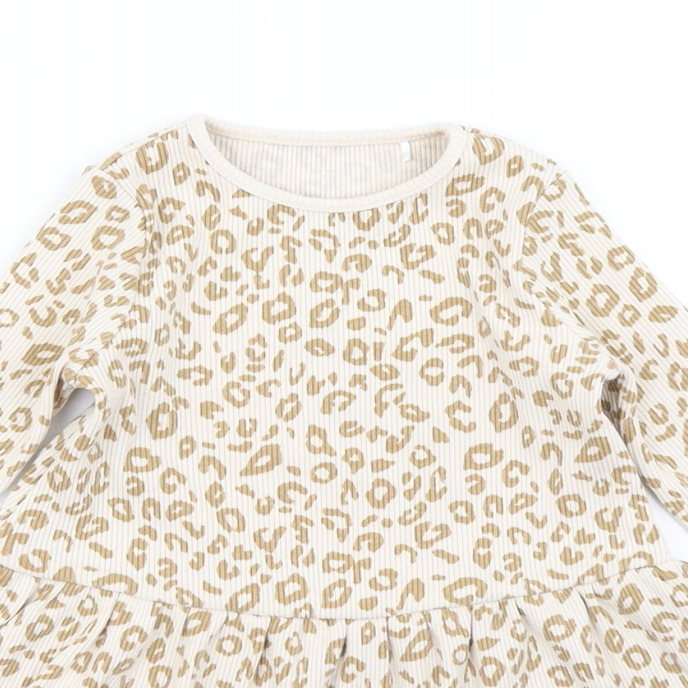 George Girls Beige Animal Print  Skater Dress  Size 2-3 Years