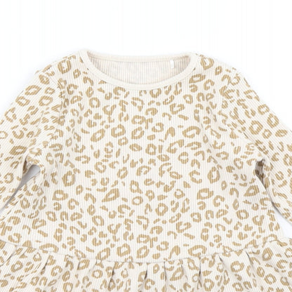 George Girls Beige Animal Print  Skater Dress  Size 2-3 Years