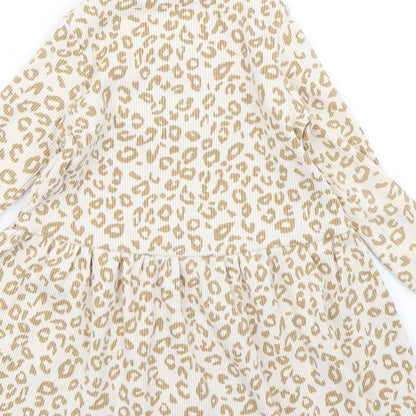 George Girls Beige Animal Print  Skater Dress  Size 2-3 Years