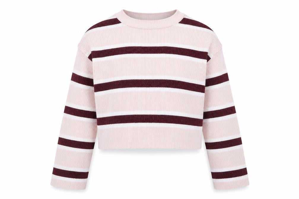 Front view of 915 Generation girls’ pink striped jumper, size 10-11, years - cropped