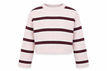 Front view of 915 Generation girls’ pink striped jumper, size 10-11, years - cropped