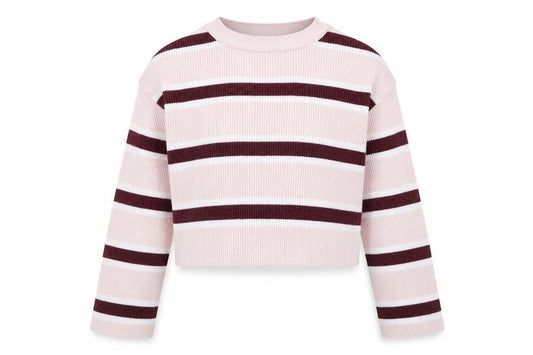 Front view of 915 Generation girls’ pink striped jumper, size 10-11, years - cropped
