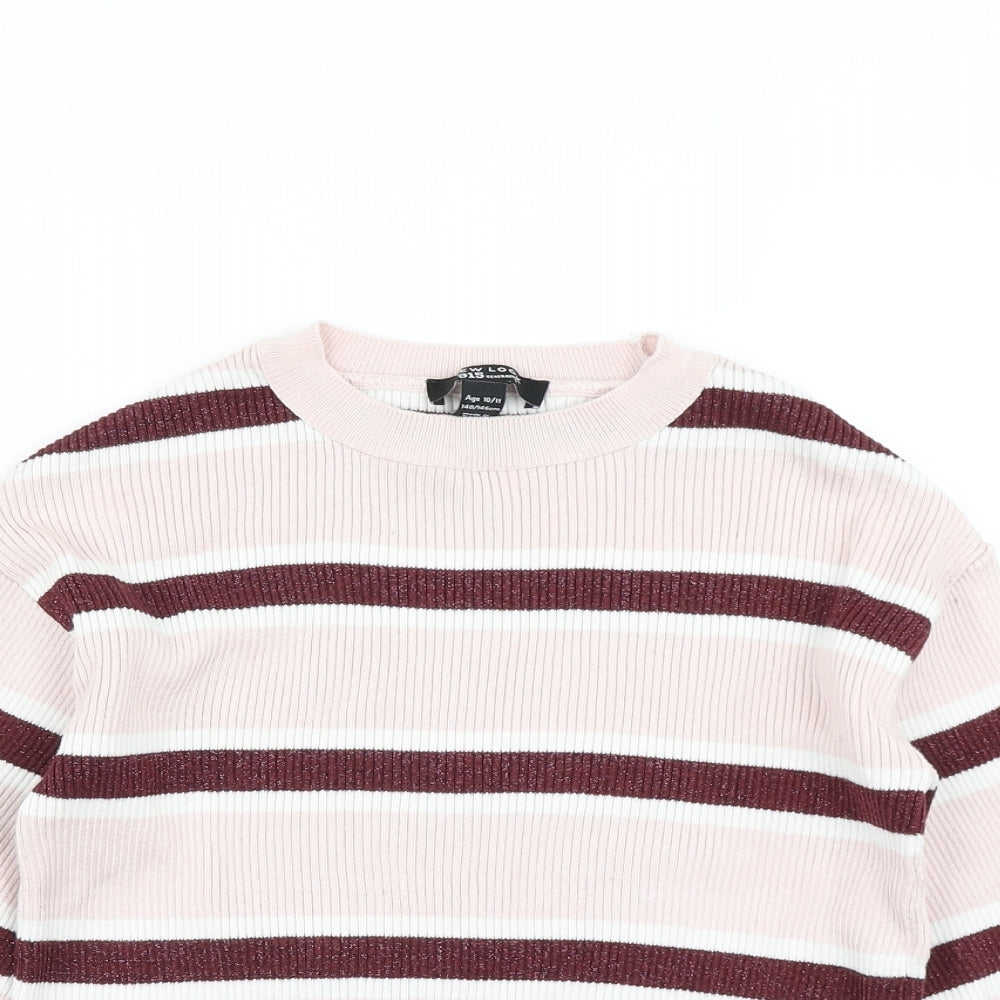 915 Generation Girls Pink Striped  Pullover Jumper Size 10-11 Years  - Cropped