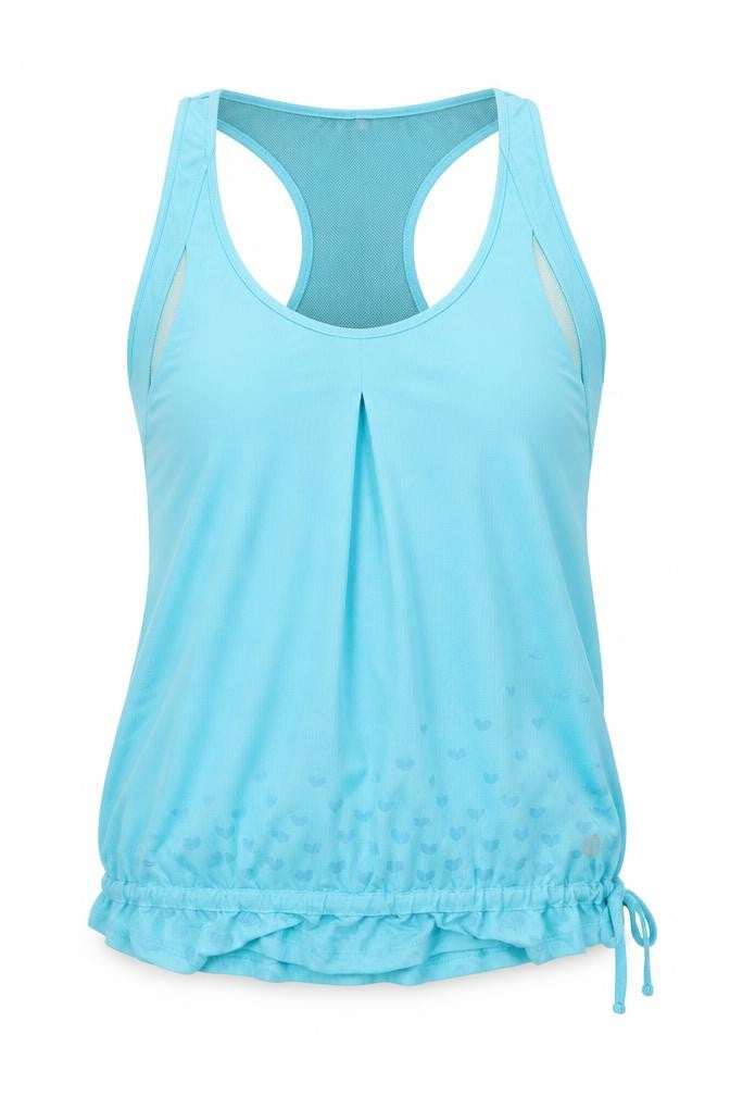 Front view of Pure Simple women’s blue basic tank, size UK 8