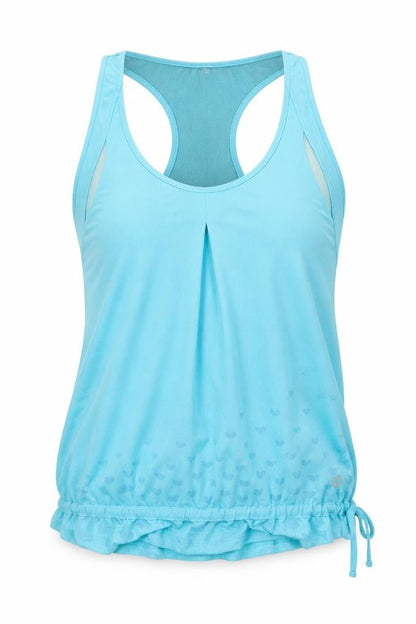 Front view of Pure Simple women’s blue basic tank, size UK 8