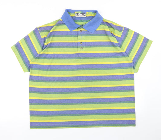 River Mountain Mens Green Striped   Polo Size M