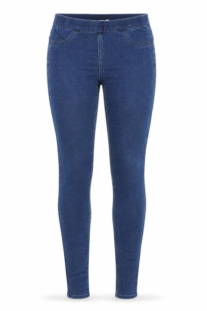 Front view of H&M women’s blue denim jegging jeans, size UK 6, 28-inch leg