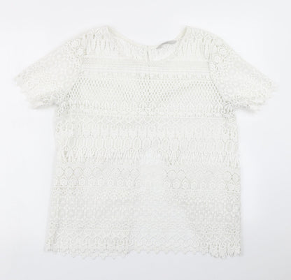 George Womens White  Lace Basic T-Shirt Size 12