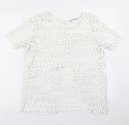 George Womens White  Lace Basic T-Shirt Size 12