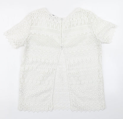 George Womens White  Lace Basic T-Shirt Size 12
