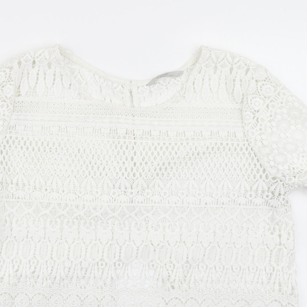 George Womens White  Lace Basic T-Shirt Size 12