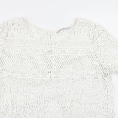 George Womens White  Lace Basic T-Shirt Size 12