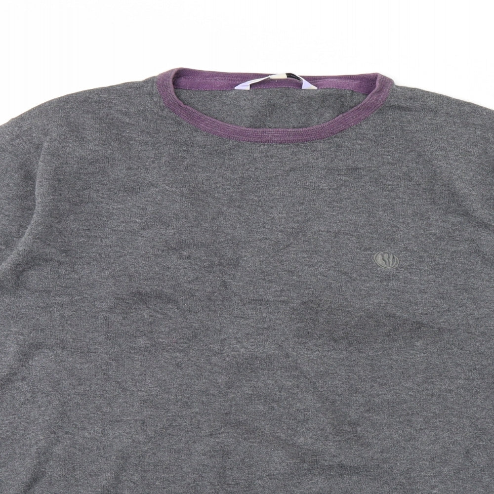 Close-up detail of Climb high men’s grey jumper, size M