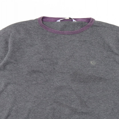 Close-up detail of Climb high men’s grey jumper, size M