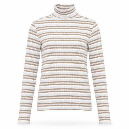 Front view of Marks & Spencer women’s beige striped jumper, size UK 6