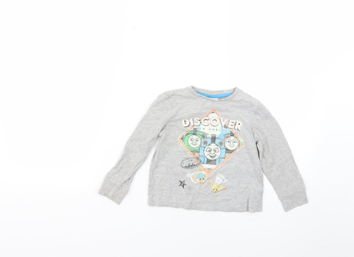 Additional front view of Thomas & Friends Baby Grey Basic T-Shirt, size 18-24, Months