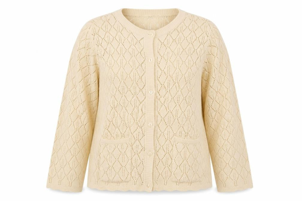 Front view of Bonmarché women’s beige cardigan jumper, size L