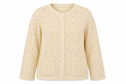 Front view of Bonmarché women’s beige cardigan jumper, size L