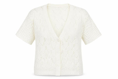 Front view of Preworn women’s ivory argyle/diamond cardigan jumper, size M