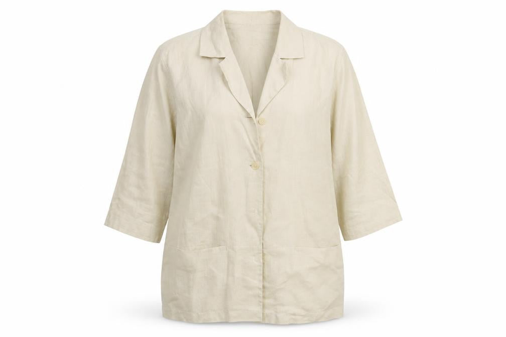 Front view of Tru City women’s beige jacket blazer, size UK 12