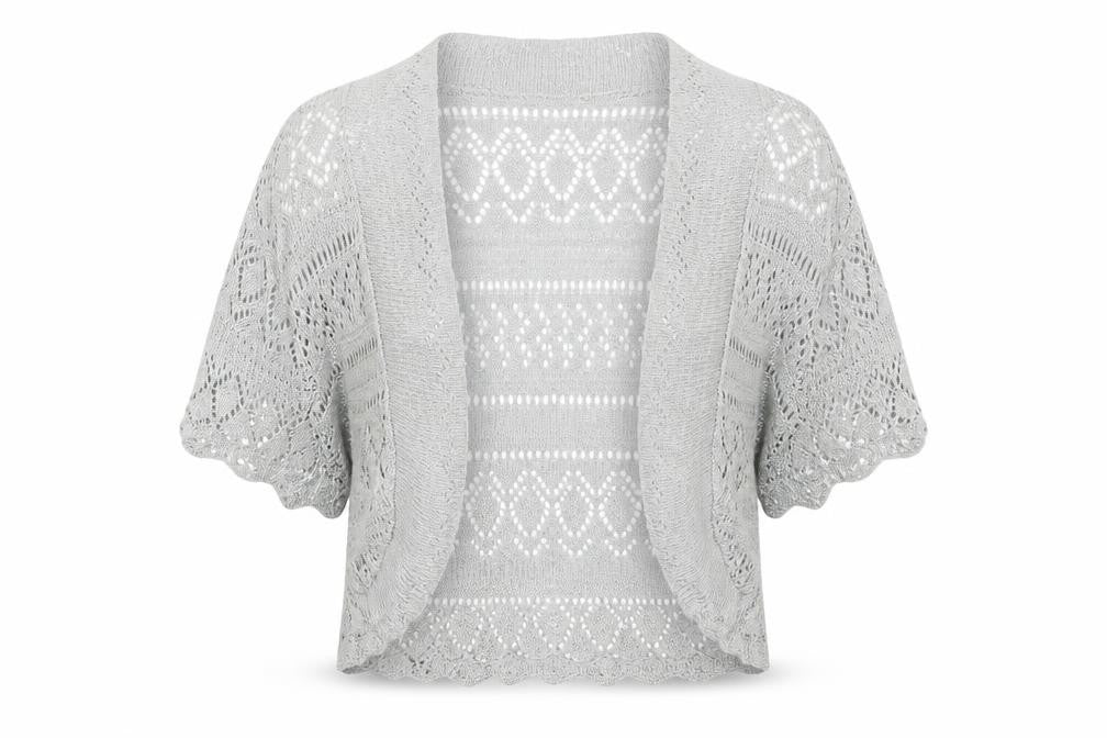 Front view of Muizz women’s grey shrug jumper, size M