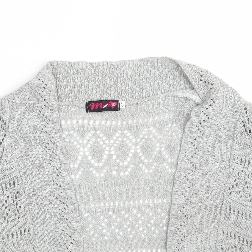 Close-up detail of Muizz women’s grey shrug jumper, size M