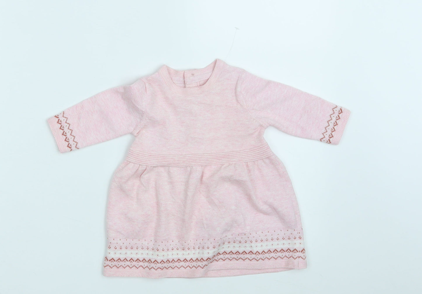 Sainsbury's Girls Pink Fair Isle Knit Pullover Jumper Size 0-3 Months