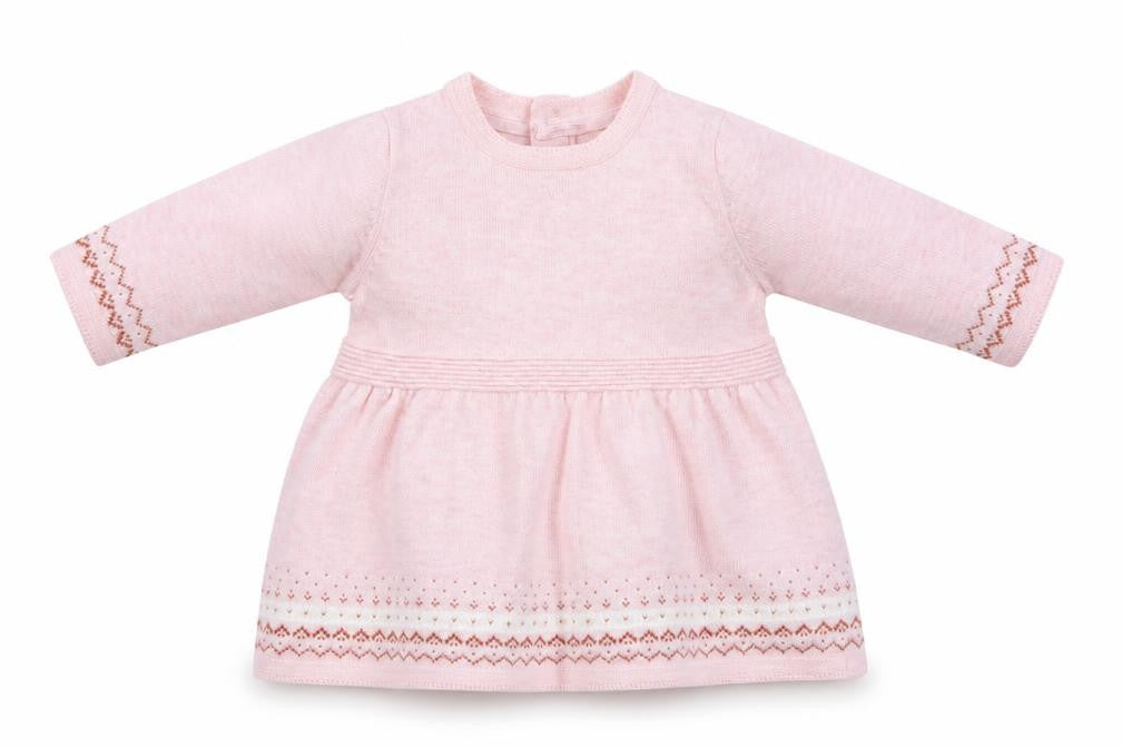 Front view of TU girls’ pink fair isle knit jumper, size 0-3, months