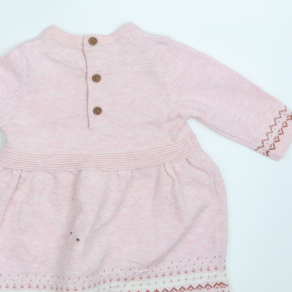 Sainsbury's Girls Pink Fair Isle Knit Pullover Jumper Size 0-3 Months