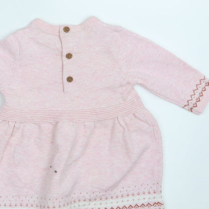 Sainsbury's Girls Pink Fair Isle Knit Pullover Jumper Size 0-3 Months