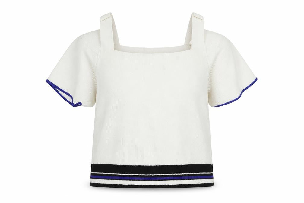 Front view of New Look girls’ white striped jumper, size 12-13, years