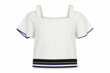 Front view of New Look girls’ white striped jumper, size 12-13, years