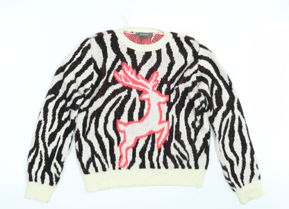 Primark Womens Ivory Animal Print Knit Pullover Jumper Size 10  - Unicorn