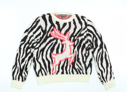 Primark Womens Ivory Animal Print Knit Pullover Jumper Size 10  - Unicorn