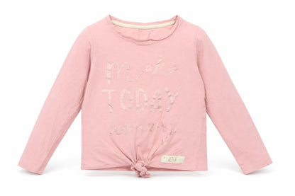 Front view of Nutmeg girls’ pink basic t-shirt, size 5-6, years