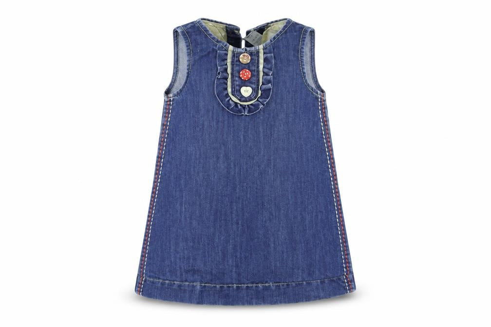 Front view of Next girls’ blue denim a-line, size 2-3, years
