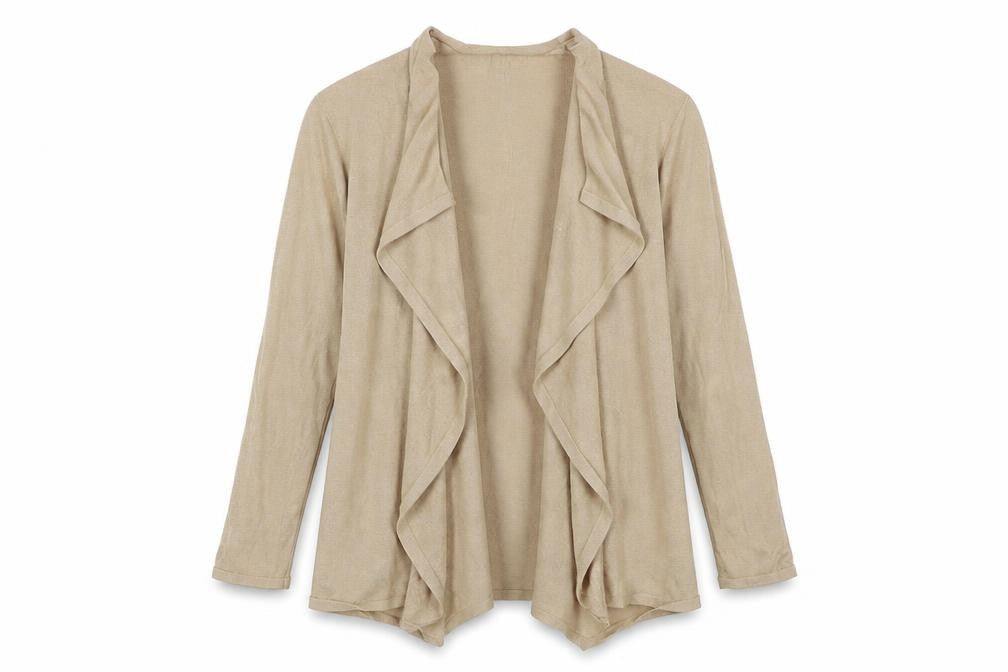 Front view of Bonmarché women’s beige knit cardigan jumper, size M