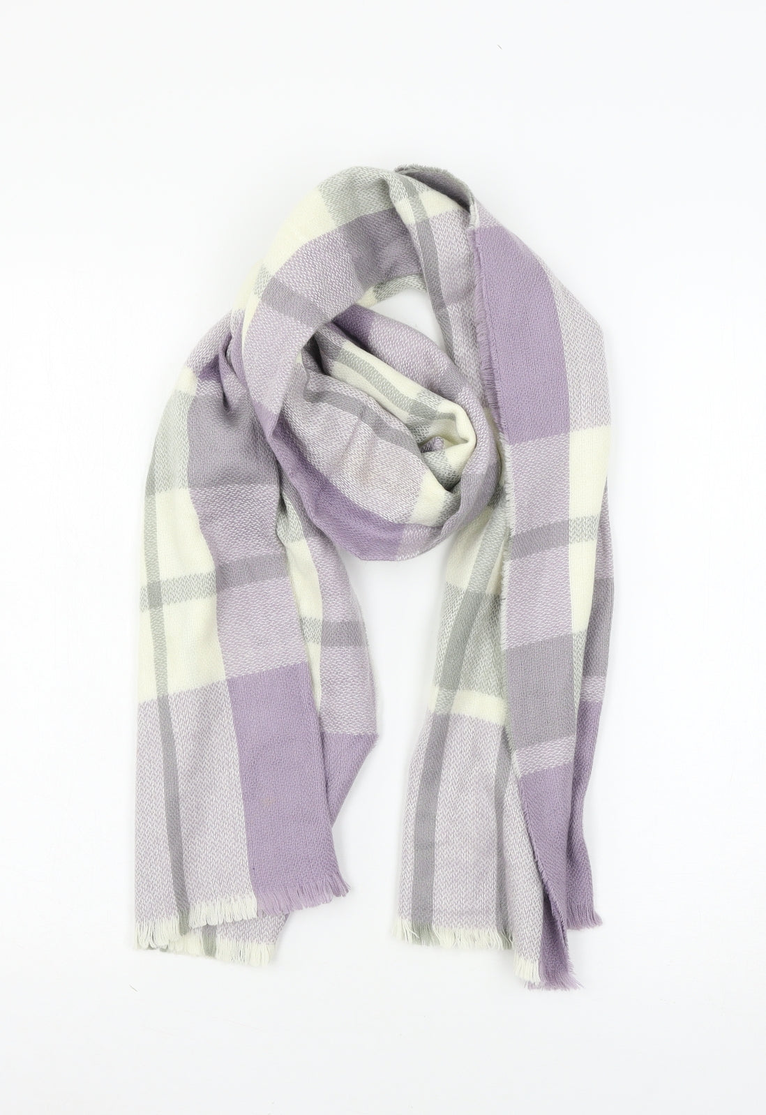 Preworn Womens Purple Plaid Knit  Scarf