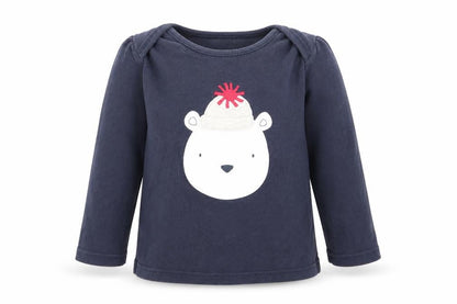 Front view of Asda George girls’ blue animal print babydoll pyjama top, size 18-24, months