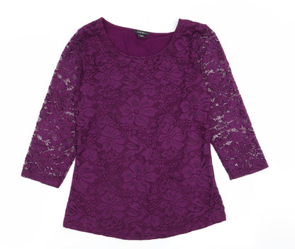 Amisu Womens Purple Floral  Basic T-Shirt Size 14