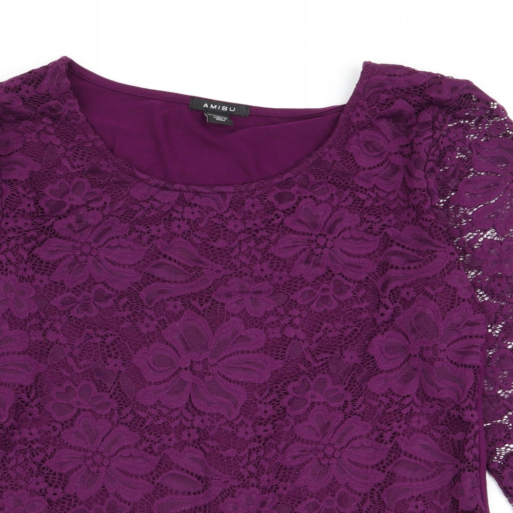 Amisu Womens Purple Floral  Basic T-Shirt Size 14