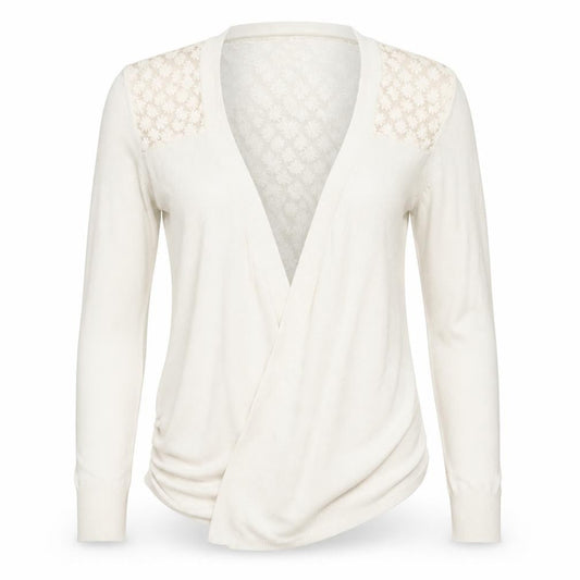 Front view of vouley vous women’s white floral cardigan jumper, size M