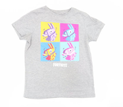 Front view of fortnite boys’ grey basic t-shirt, size M