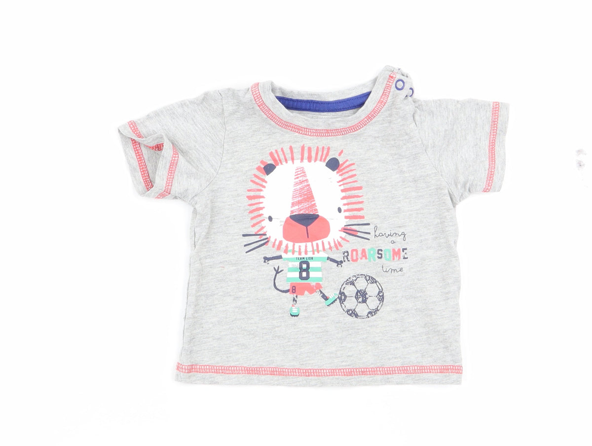 Additional front view of Tu boys’ grey animal print basic t-shirt, size 0-3, months