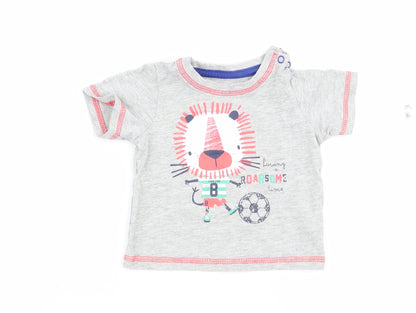 Additional front view of Tu boys’ grey animal print basic t-shirt, size 0-3, months