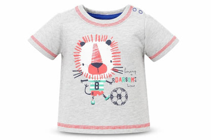 Front view of Tu boys’ grey animal print basic t-shirt, size 0-3, months