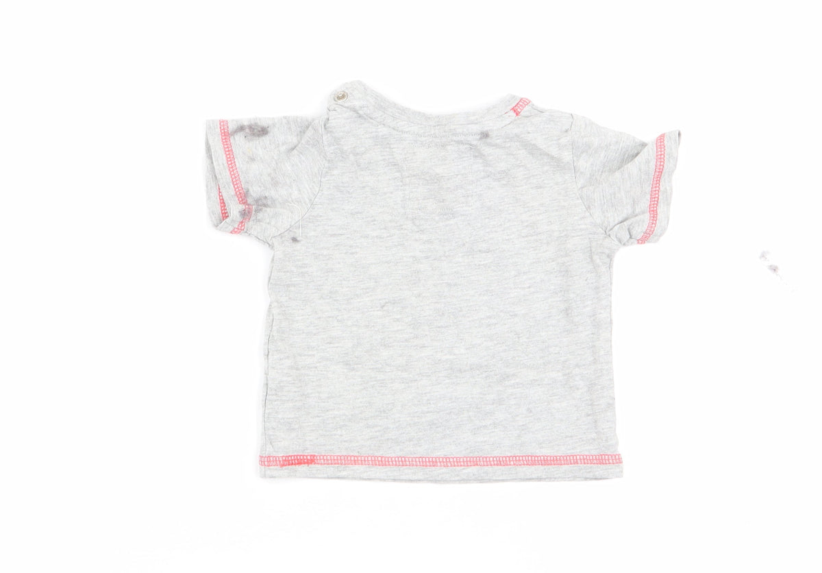 Back view of Tu boys’ grey animal print basic t-shirt, size 0-3, months